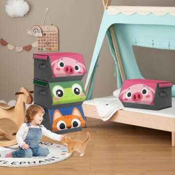 1-Pack Large Kids Toy Storage Box for Boys,Girls& 3-Pack Stackable Storage Bins for Boys and Girls, Kids Storage Drawers Boxes with Lids