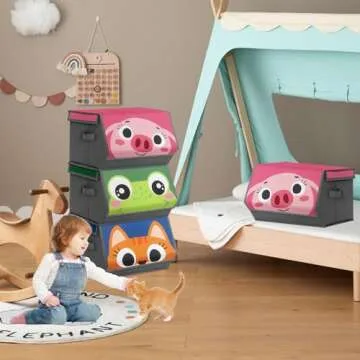 1-Pack Large Kids Toy Storage Box for Boys,Girls& 3-Pack Stackable Storage Bins for Boys and Girls, Kids Storage Drawers Boxes with Lids