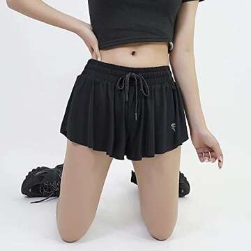 luogongzi 2 in 1 Flowy Womens Running Shorts Gym Yoga Athletic Workout Hiking Spandex Comfy Lounge Sweat Skirt High Waisted Casual Summer Beach (M, Black)