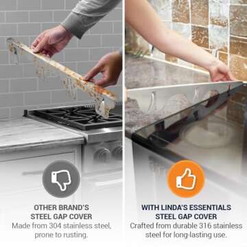 Linda's Essentials Stove Gap Covers Stainless Steel (2 Pack), Heat Resistant Oven Gap Filler Seals Gaps Between Stovetop and Counter, Easy to Clean Range Trim Kit (23.4 Inches, Silver (Steel))
