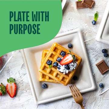 100% Compostable Square Paper Plates [50-Pack] - {PFAS-Free} - {BPI Certified} - [8 Inch] Heavy Duty, Eco-Friendly, Biodegradable Bagasse Dinner Plates - Natural Brown 8" Square Plate by Stack Man