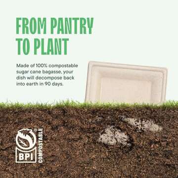 100% Compostable Square Paper Plates [50-Pack] - {PFAS-Free} - {BPI Certified} - [8 Inch] Heavy Duty, Eco-Friendly, Biodegradable Bagasse Dinner Plates - Natural Brown 8" Square Plate by Stack Man