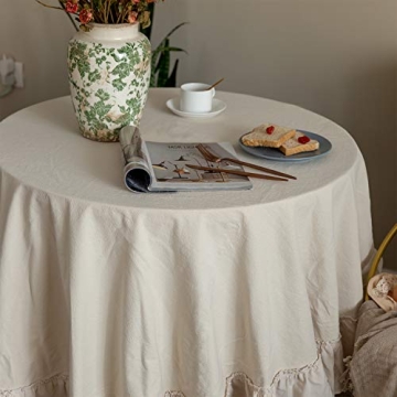 Ruffle Round Tablecloth Retro Farmhouse Style Washable