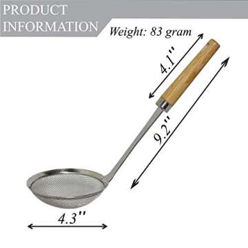 Premium Stainless Steel Spider Strainer with Natural Wooden Handle, Spider Mesh Basket for Cooking, Wire Skimmer with Spiral Mesh, Professional Grade Handle Skimmer Spoon, Ladle for Spaetzle, Pasta