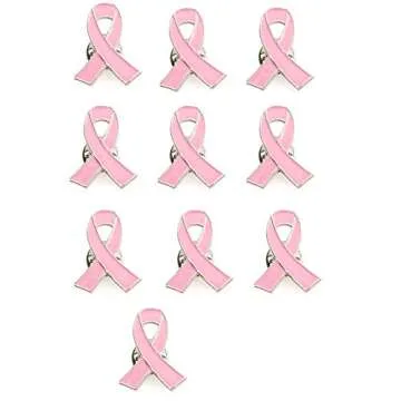 Batino 10pcs Pink Ribbon Badge for Breast Cancer Awareness