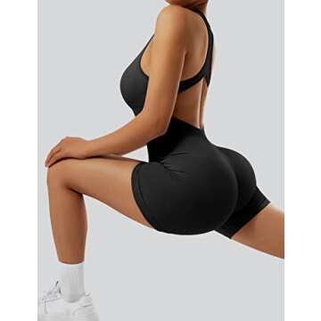 RXRXCOCO Women's Sexy Sleeveless Yoga Jumpsuits Shorts Bodysuit One Piece Deep Scoop Neck Backless B...
