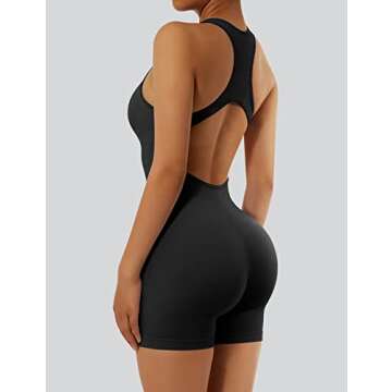 RXRXCOCO Women's Sexy Sleeveless Yoga Jumpsuits Shorts Bodysuit One Piece Deep Scoop Neck Backless Bodycon Jumpsuits