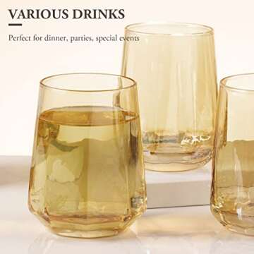 MyGift Vintage Style Amber Glassware Set of 4, Stemless Wine Glasses