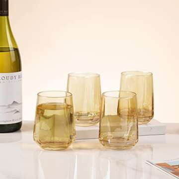 MyGift Vintage Style Amber Glassware Set of 4, Stemless Wine Glasses