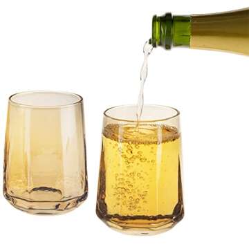 MyGift Vintage Style Amber Glassware Set of 4, Stemless Wine Glasses