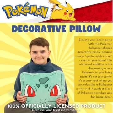 Franco Pokemon Bulbasaur Anime Bedding Super Soft Plush Decorative Pillow, One Size, (Officially Lic...
