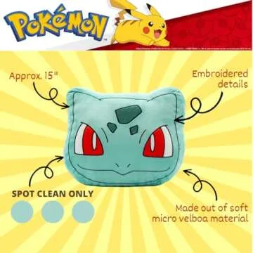 Franco Pokemon Bulbasaur Anime Bedding Super Soft Plush Decorative Pillow, One Size, (Officially Licensed Product)