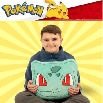 Franco Pokemon Bulbasaur Anime Bedding Super Soft Plush Decorative Pillow, One Size, (Officially Licensed Product)