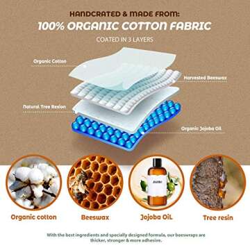 Akeeko Reusable Beeswax Food Wraps - Assorted 9 Packs, Reusable, Plastic-Free Food Storage, 5 Small, 3 Medium, 1 Large Wraps with Plants Pattern