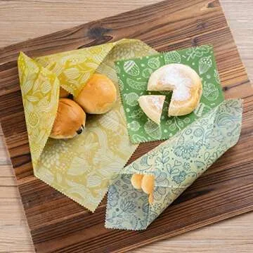 Akeeko Reusable Beeswax Food Wraps - Assorted 9 Packs, Reusable, Plastic-Free Food Storage, 5 Small, 3 Medium, 1 Large Wraps with Plants Pattern