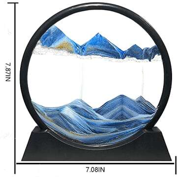 Muyan Moving Sand Art Picture Sandscapes in Motion Round Glass 3D Deep Sea Sand Art for Adult Kid Large Desktop Art Toys (Blue, 7 Inch)