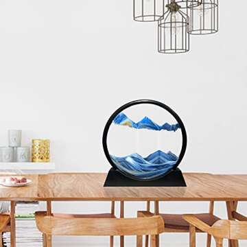 Muyan Moving Sand Art Picture Sandscapes in Motion Round Glass 3D Deep Sea Sand Art for Adult Kid Large Desktop Art Toys (Blue, 7 Inch)