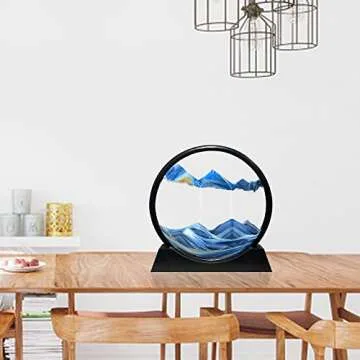 Muyan Moving Sand Art Picture Sandscapes in Motion Round Glass 3D Deep Sea Sand Art for Adult Kid Large Desktop Art Toys (Blue, 7 Inch)