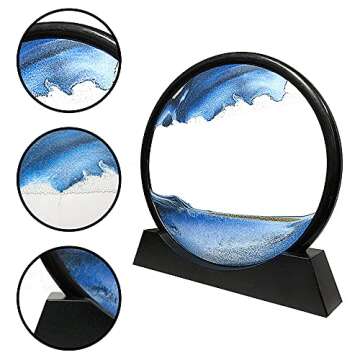 Muyan Moving Sand Art Picture Sandscapes in Motion Round Glass 3D Deep Sea Sand Art for Adult Kid Large Desktop Art Toys (Blue, 7 Inch)