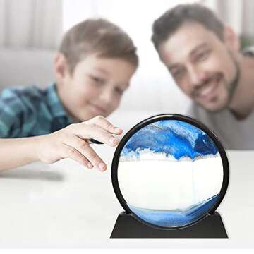 Muyan Moving Sand Art Picture Sandscapes in Motion Round Glass 3D Deep Sea Sand Art for Adult Kid Large Desktop Art Toys (Blue, 7 Inch)