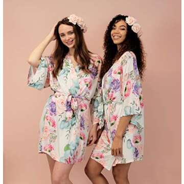 ModParty Floral Succulent Robe | Bride & Bridesmaid Getting Ready Robes | Soft Cotton Kimono | Color...