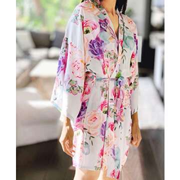 ModParty Floral Succulent Robe | Bride & Bridesmaid Getting Ready Robes | Soft Cotton Kimono | Colorful Flower Design | Wedding Day Essential | Women Lounge Wear