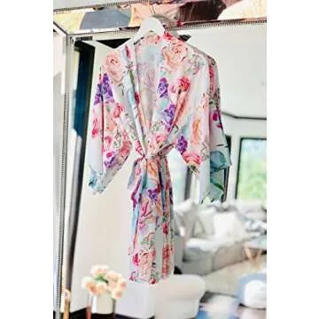 ModParty Floral Succulent Robe | Bride & Bridesmaid Getting Ready Robes | Soft Cotton Kimono | Colorful Flower Design | Wedding Day Essential | Women Lounge Wear