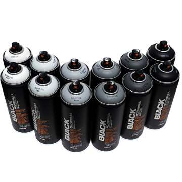 Montana BLACK 400ml Set of 12 Graffiti Street Art Mural Spray Paint (Grey Scale)