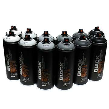 Montana BLACK 400ml Set of 12 Graffiti Street Art Mural Spray Paint (Grey Scale)