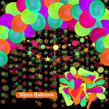 50 Pack Neon Glow Balloons Fluorescent Party Balloons 12inch Glow UV Blacklight Reactive Neon Balloons Glow in the dark Latex Balloons Fluorescent Glow Party Balloons Wedding Black Light Balloons