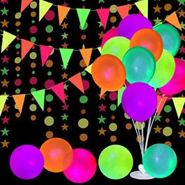 50 Pack Neon Glow Balloons Fluorescent Party Balloons 12inch Glow UV Blacklight Reactive Neon Balloons Glow in the dark Latex Balloons Fluorescent Glow Party Balloons Wedding Black Light Balloons