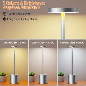 SAKRINGT Cordless Table Lamps Rechargeable,6000mAh Portable Battery Operated LED Table Light for Res...