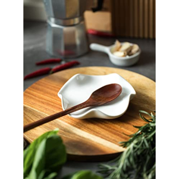 Miamolo Cute Spoon Rest for Stove Top, Ceramic Spoon Holder for Kitchen Counter, 5.3 Inches Coffee Spoon Holder Utensil Rest for Cooking Housewarming Wedding, White