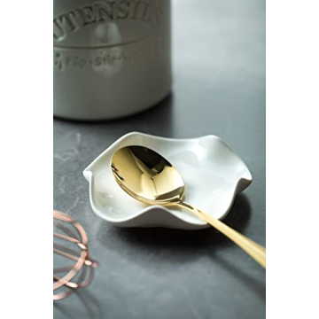 Miamolo Cute Spoon Rest for Stove Top, Ceramic Spoon Holder for Kitchen Counter, 5.3 Inches Coffee Spoon Holder Utensil Rest for Cooking Housewarming Wedding, White