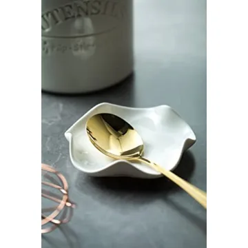 Miamolo Cute Spoon Rest for Stove Top, Ceramic Spoon Holder for Kitchen Counter, 5.3 Inches Coffee Spoon Holder Utensil Rest for Cooking Housewarming Wedding, White