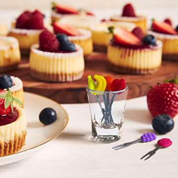 Cocktail Forks, 6-Piece Appetizer Forks, Fruit Shapes, Stainless Steel and Silicone Small Forks for ...