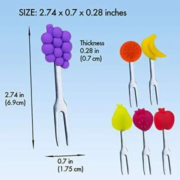 Cocktail Forks, 6-Piece Appetizer Forks, Fruit Shapes, Stainless Steel and Silicone Small Forks for Fruits, Cheese, Appetizers