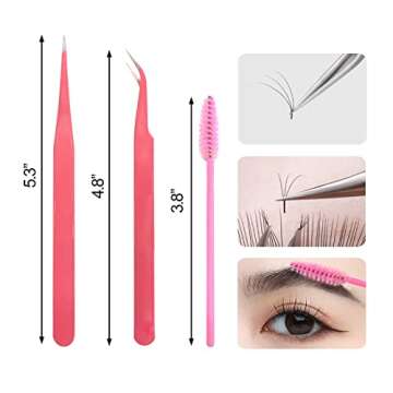 BlingKingdom Stainless Steel Eyelash Extension Tweezers Straight and Curved Tip Eyelash Tweezers for Eyelash Extension Applications with Eyelash Brush