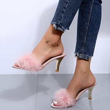 COVOYYAR Women's Fashion Feather High Heel Slippers
