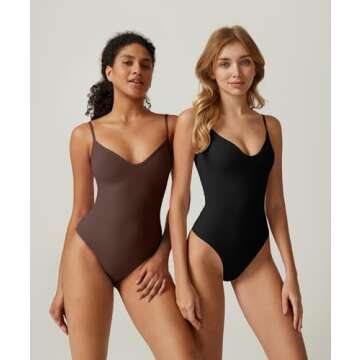 QINSEN Womens Sexy Cami Sleeveless Bodysuit Tops Double Lined Slim Fit Fashion T Shirts Black S