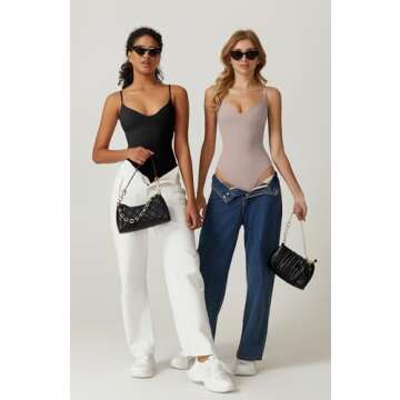 QINSEN Womens Sexy Cami Sleeveless Bodysuit Tops Double Lined Slim Fit Fashion T Shirts Black S