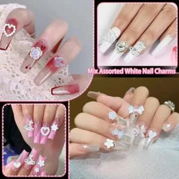 100Pcs Alloy Nail Gems Charms Planet Heart Butterfly Star Cross Nail Charms with Rhinestones Gems White 3D Assorted Flower Bow Nail Art Charms for Nail Art DIY Manicure Jewel Accessories