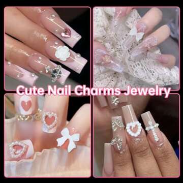 100Pcs Alloy Nail Gems Charms Planet Heart Butterfly Star Cross Nail Charms with Rhinestones Gems White 3D Assorted Flower Bow Nail Art Charms for Nail Art DIY Manicure Jewel Accessories