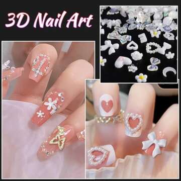 100Pcs Alloy Nail Gems Charms Planet Heart Butterfly Star Cross Nail Charms with Rhinestones Gems White 3D Assorted Flower Bow Nail Art Charms for Nail Art DIY Manicure Jewel Accessories