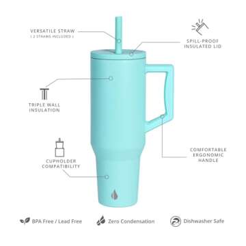Elemental 40oz Tumbler with Handle and Straw - Spill Proof Insulated Stainless Steel Commuter for Ho...