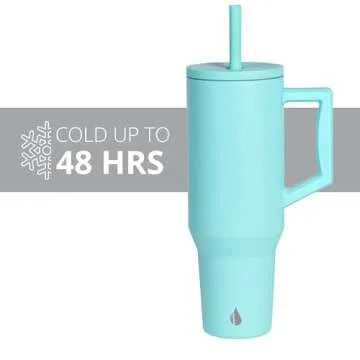 Elemental 40oz Tumbler with Handle and Straw - Spill Proof Insulated Stainless Steel Commuter for Hot & Cold Beverages - Travel Coffee Mug with 2 Straws & Spill Proof Lid - 40 oz - Robin's Egg