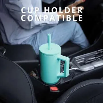 Elemental 40oz Tumbler with Handle and Straw - Spill Proof Insulated Stainless Steel Commuter for Hot & Cold Beverages - Travel Coffee Mug with 2 Straws & Spill Proof Lid - 40 oz - Robin's Egg