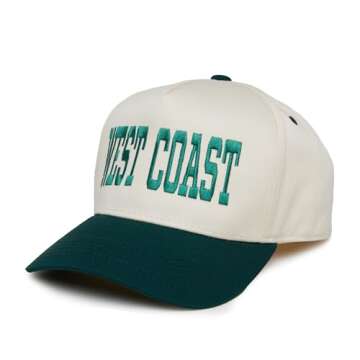 Funky Junque Vintage Trucker Hat for Women, Two-Tone Embroidered Adjustable Snapback Baseball Cap, Canvas Mesh, West Coast - Green/Beige