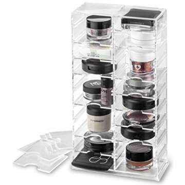 byAlegory Acrylic Universal Makeup Organizer Tower w/Removable Dividers Can Stand or Lay Flat on Vanity Desk or in Drawer | 20 Space Cosmetic Storage Container - Clear