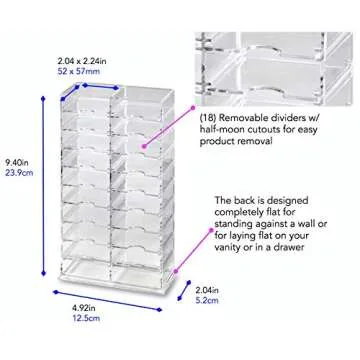 byAlegory Acrylic Universal Makeup Organizer Tower w/Removable Dividers Can Stand or Lay Flat on Vanity Desk or in Drawer | 20 Space Cosmetic Storage Container - Clear